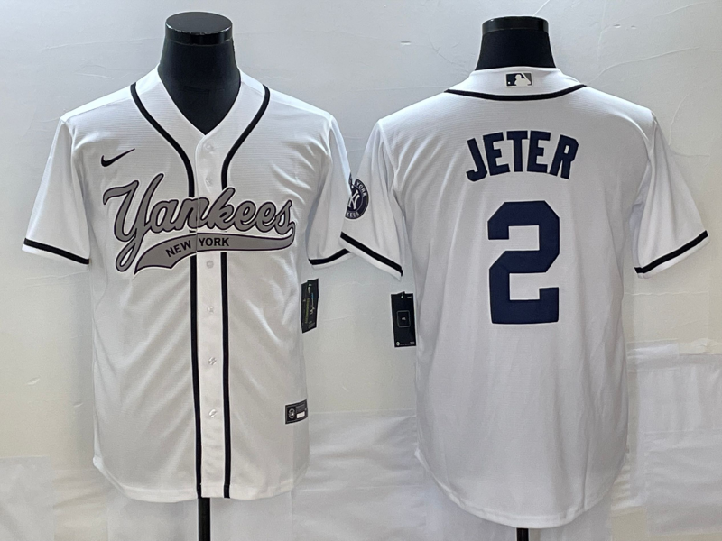 Men's New York Yankees Derek Jeter #2 White Player Jersey1 Joint Edition