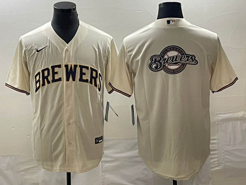 Men's Milwaukee Brewers Cream Home Replica Team Jersey1