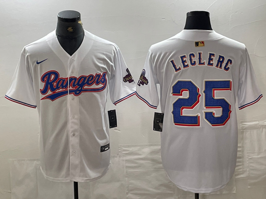Men's Texas Rangers Jose Leclerc #25 White 2024 Gold Collection Limited Player Jersey1