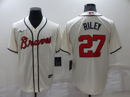 Men's Atlanta Braves Austin Riley #27 Beige Replica Player Jersey1
