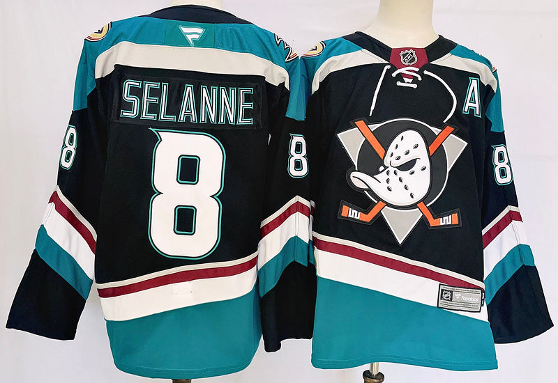 Men's Anaheim Ducks Teemu Selanne #8 Black Game Jersey1