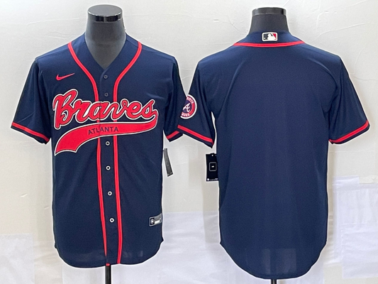 Men's Atlanta Braves Navy Replica Blank Jersey1 Joint Edition