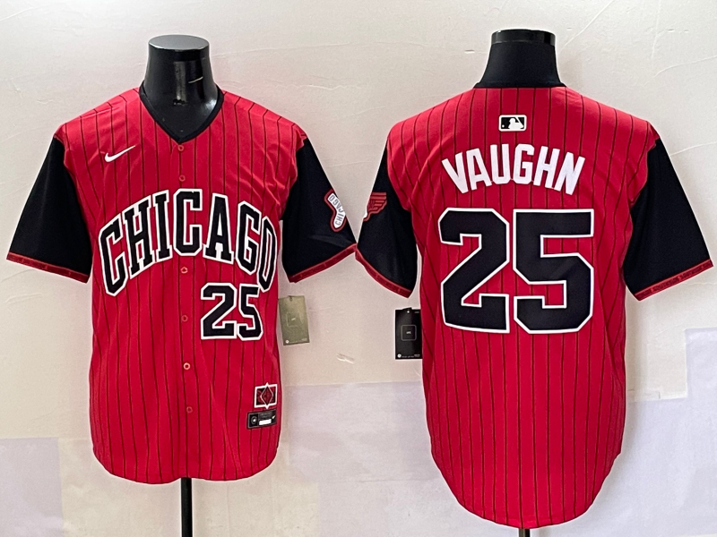 Men's Chicago White Sox Andrew Vaughn #25 Red/Black 2025 City Connect Limited Player Jersey1