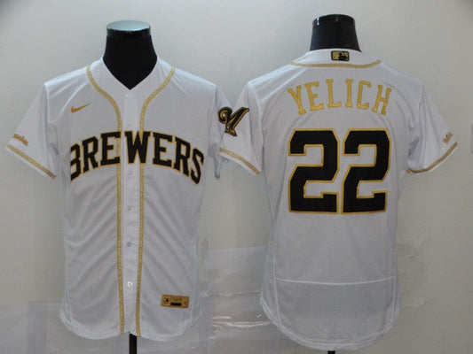 Men's Milwaukee Brewers #22 Christian Yelich MLB White Player Jersey1