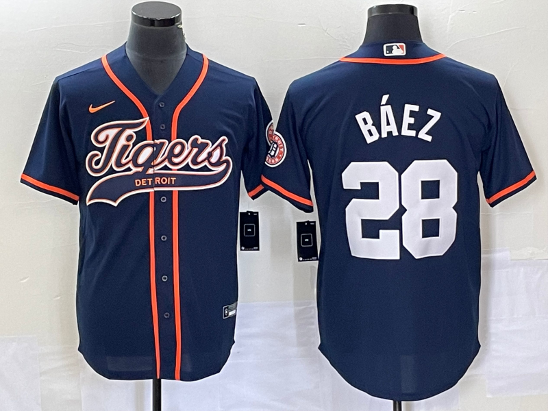 Men's Detroit Tigers Javier Baez #28 Navy Replica Player Jersey1 Joint Edition