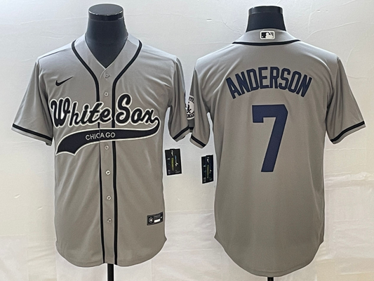 Men's Chicago White Sox Tim Anderson #7 Gray Replica Player Jersey1 Joint Edition