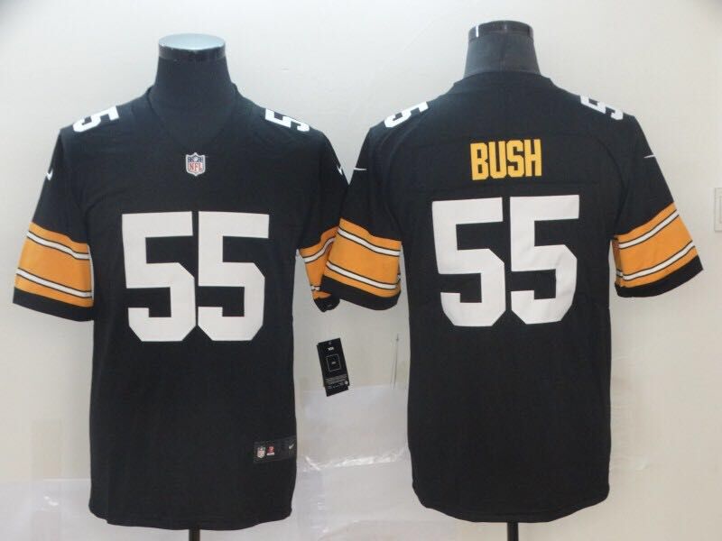 Men's Pittsburgh Steelers Devon Bush Jr. #55 Black Player Game Jersey1