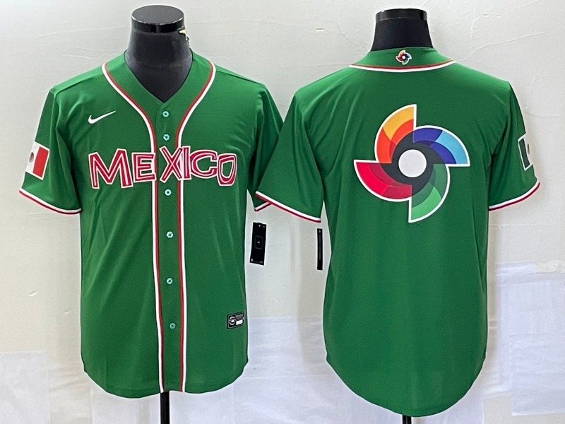 Men's 2023 World Baseball Classic Mexico Green Player Jersey1