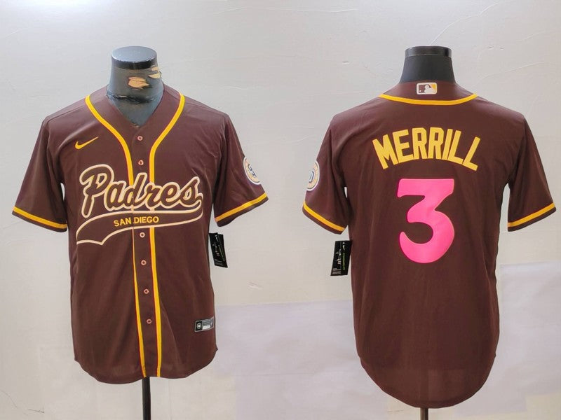 Men's San Diego Padres Jackson Merrill #3 Brown Player Jersey1