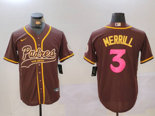 Men's San Diego Padres Jackson Merrill #3 Brown Player jersey