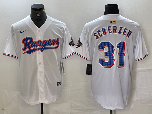 Men's Texas Rangers Max Scherzer #31 White 2024 Gold Collection Limited Player Jersey1