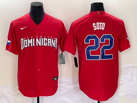 Men's 2023 World Baseball Classic #22 Juan Soto Dominican Republic Red jersey