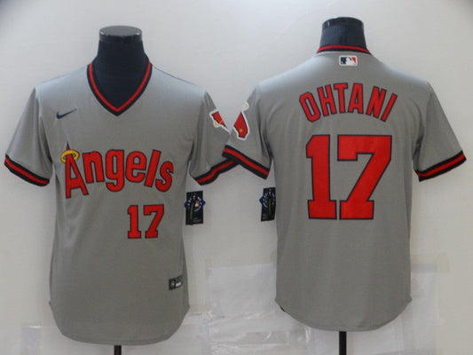 Men's Los Angeles Angels Shohei Ohtani #17 MLB Gray Printed Baseball Jersey1
