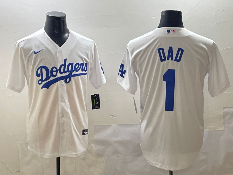Men's Los Angeles Dodgers White #1 Dad Replica Player Jersey1