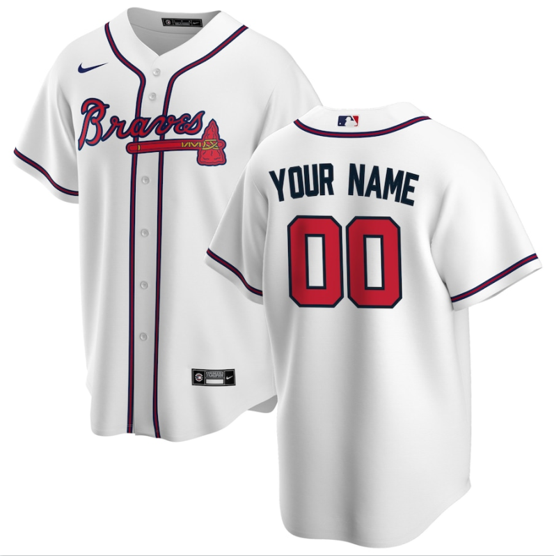 Men's Atlanta Braves White Home Replica Custom Jersey1
