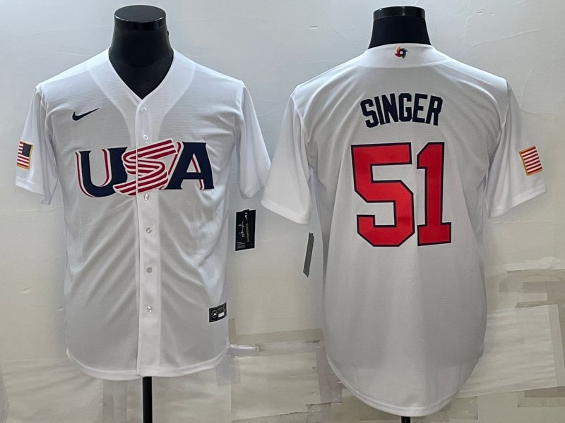 Men's 2023 World Baseball Classic #51 Brady Singer USA White Jersey1