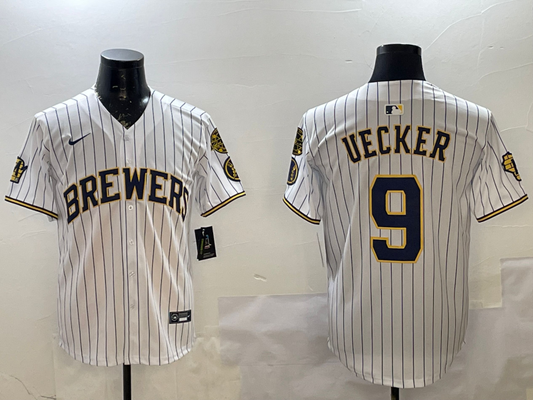 Men's Milwaukee Brewers Bob Uecker #9 White Limited Player Jersey1