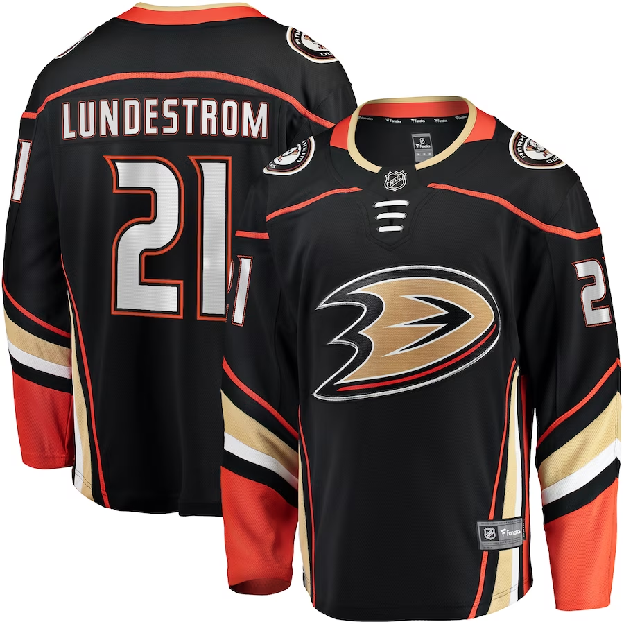 Men's Anaheim Ducks Isac Lundestrom #21 Black Home Breakaway Jersey1