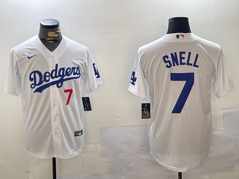 Men's Los Angeles Dodgers Blake Snell #7 White Replica Player Jersey1