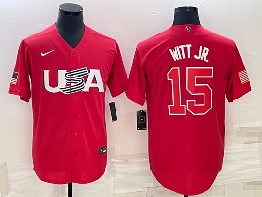 Men's 2023 World Baseball Classic #15 Bobby Witt Jr. USA Red jersey