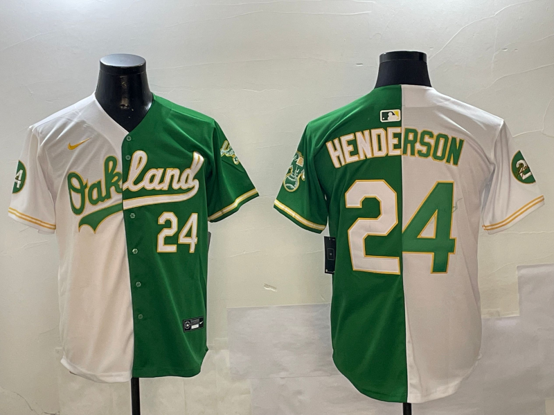 Men's Oakland Athletics Rickey Henderson #24 White/Green Player Jersey