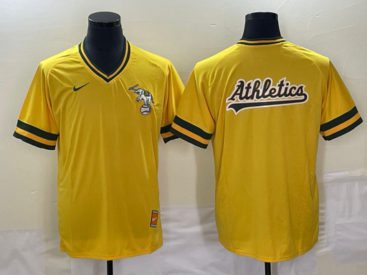 Men's Oakland Athletics Gold Cooperstown Collection Mesh Batting Player Jersey1