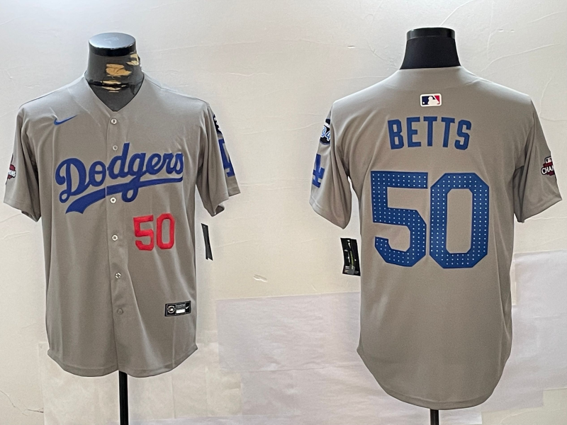 Men's Los Angeles Dodgers Mookie Betts #50 Gray Game Player Jersey1
