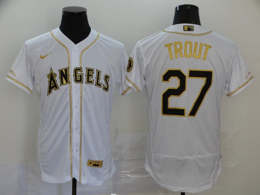 Men's Los Angeles Angels Mike Trout #27 White Sewn Baseball Jersey1