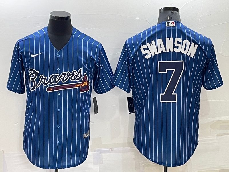 Men's Atlanta Braves Dansby Swanson #7 Blue Replica Player Jersey1