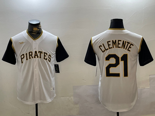 Men's Pittsburgh Pirates Roberto Clemente #21 White Replica Player Jersey1
