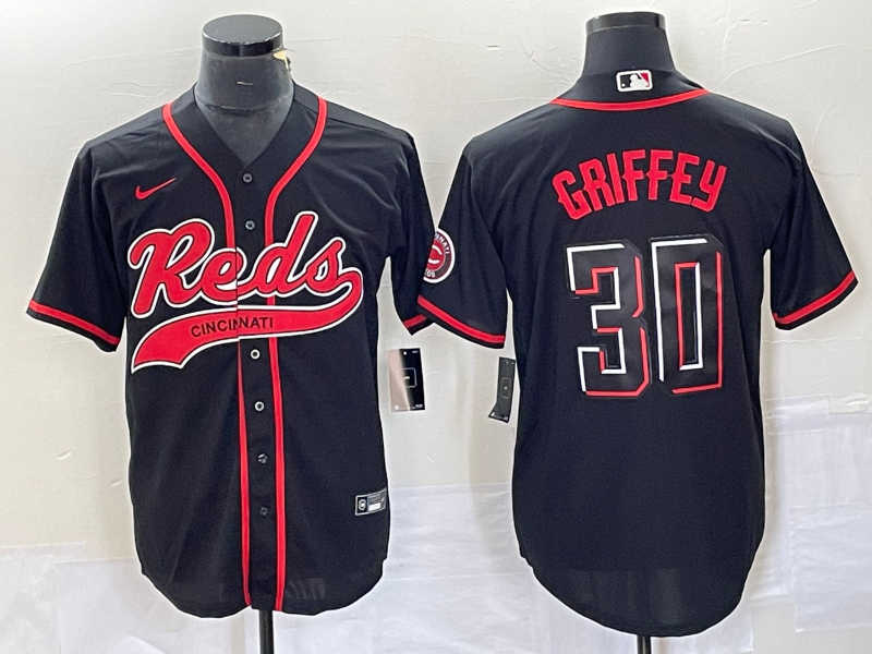 Men's Cincinnati Reds Ken Griffey Jr. #30 Black Replica Player Jersey1 Joint Edition