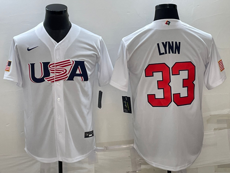 Men's 2023 World Baseball Classic #33 Lance Lynn USA White Jersey1