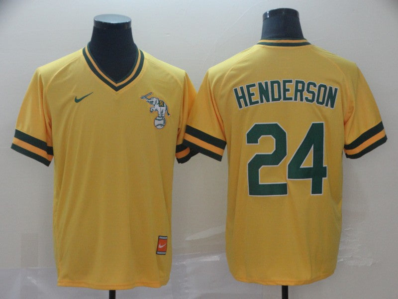 Men's Oakland Athletics Rickey Henderson #24 Yellow Replica Player Jersey1