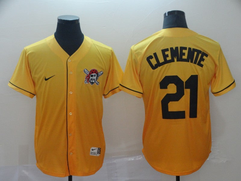 Men's Pittsburgh Pirates Roberto Clemente #21 Yellow Replica Player Jersey1