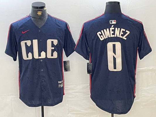 Men's Cleveland Guardians Andres Gimenez #0 Navy 2024 City Connect Limited Jersey1