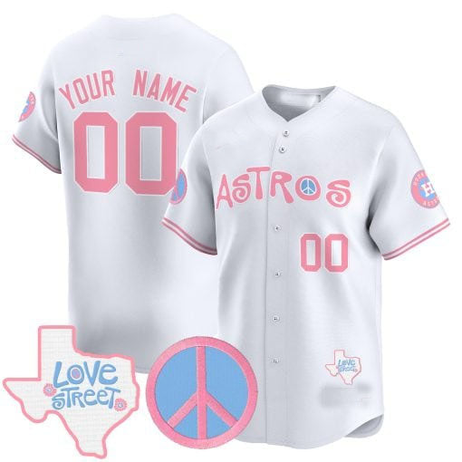Custom Houston Astros Love Street & Peace Sign Patch Bubblegum Pink Vapor Premier Limited �?All Stitched Baseball Jersey