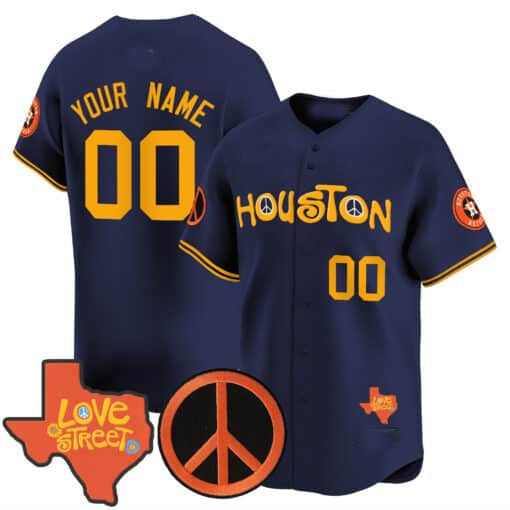 Custom Houston Astros Love Street & Peace Sign Patch Vapor Premier Limited V2 �?All Stitched Baseball Jersey