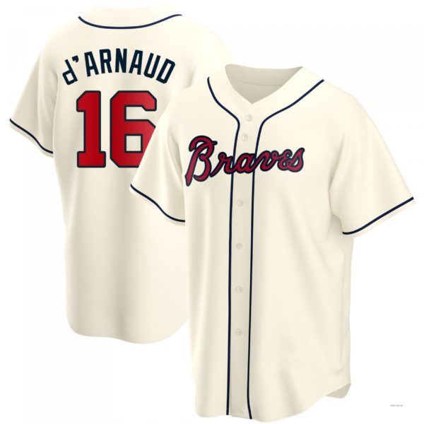 Atlanta Braves #16 Travis d?ˉArnaud Cream Alternate Jersey Stitches Baseball Jerseys