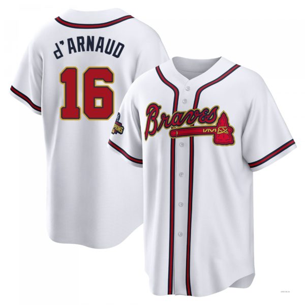 Atlanta Braves #16 Travis d?ˉArnaud Gold White 2022 Program Jersey Stitches Baseball Jerseys
