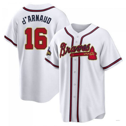 Atlanta Braves #16 Travis d?ˉArnaud Gold White 2022 Program Jersey Stitches Baseball Jerseys