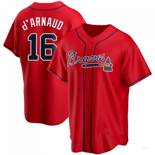 Atlanta Braves #16 Travis d?ˉArnaud Red Alternate Jersey Stitches Baseball Jerseys