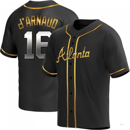 Atlanta Braves #16 Travis d?ˉArnaud Black Golden Alternate Jersey Stitches Baseball Jerseys