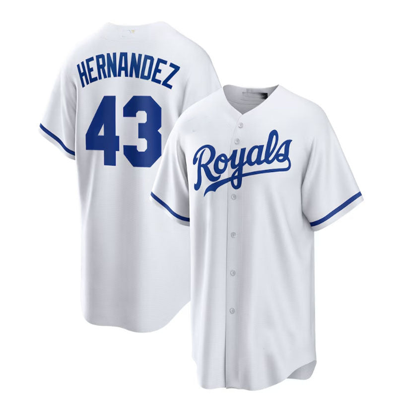 Kansas City Royals #43 Carlos Hern¨￠ndez Home Replica Player Jersey - White Baseball Jerseys
