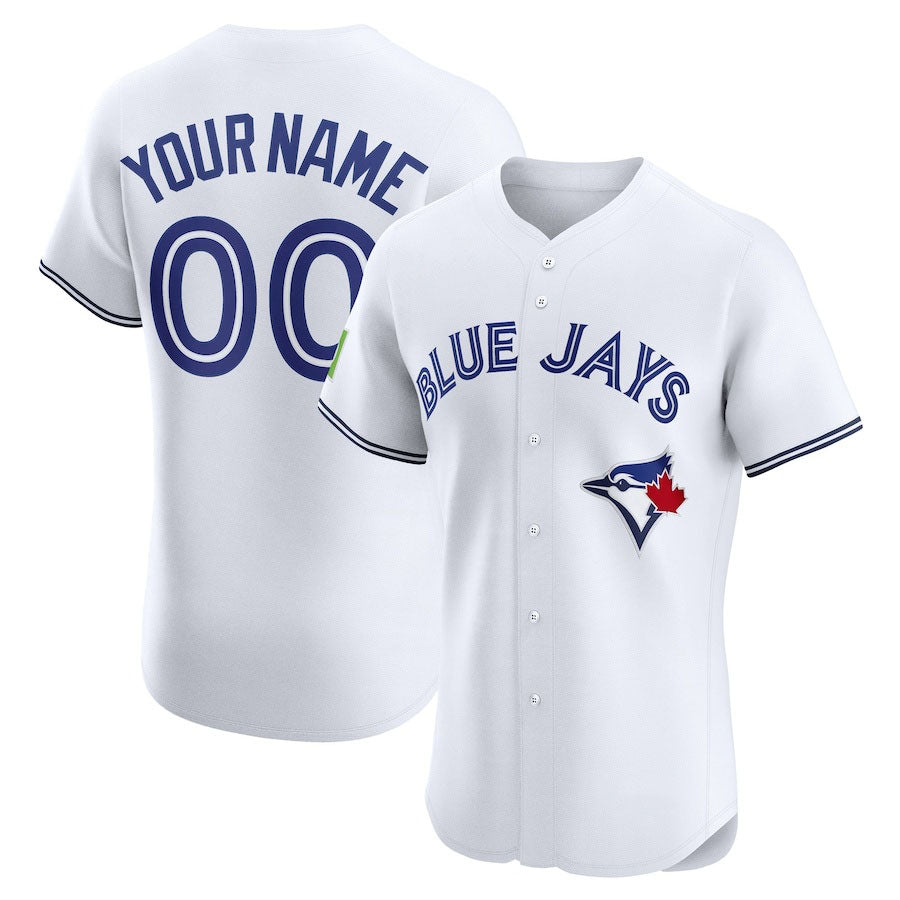 Custom Toronto Blue Jays Home Elite Sponsor Patch Jersey �?White Stitched Baseball Jersey