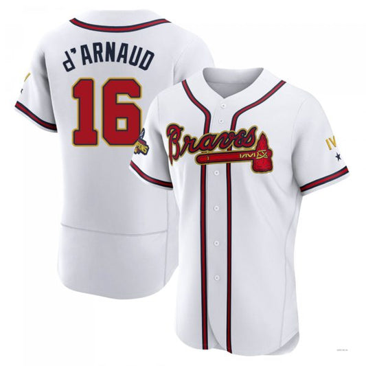 Atlanta Braves #16 Travis d?ˉArnaud Gold White 2022 Program Jersey Stitches Baseball Jerseys