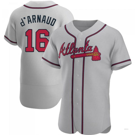 Atlanta Braves #16 Travis d?ˉArnaud Gray Road Jersey Stitches Baseball Jerseys
