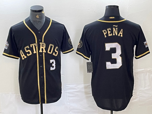 Houston Astros #3 Jeremy Pena Black Gold Player Number Cool Base Baseball Jersey