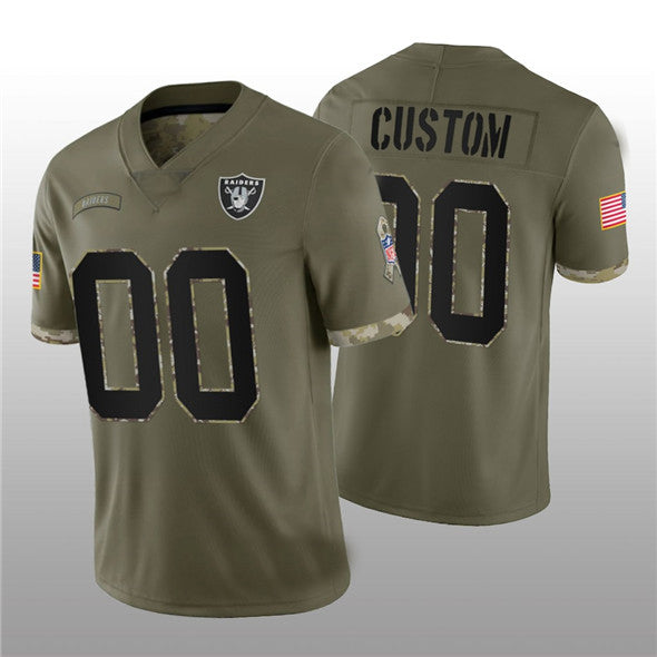 Custom L.Raiders ACTIVE PLAYER 2022 Olive Salute To Service Limited Stitched Jersey American Football Jerseys