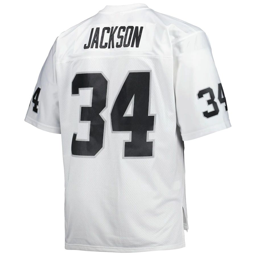 L.Raiders #34 Bo Jackson Mitchell & Ness White Big & Tall 1987 Retired Player Replica Jersey Stitched American Football Jerseys