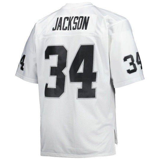 L.Raiders #34 Bo Jackson Mitchell & Ness White Big & Tall 1987 Retired Player Replica Jersey Stitched American Football Jerseys